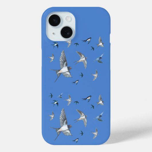 ツバメの飛んでいる群れイラストレーションブルー Case-Mate iPhoneケース (裏面)