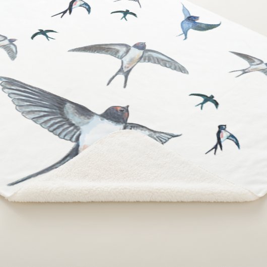 ツバメの飛んでいる群れイラストレーション シェルパブランケット (3/4)