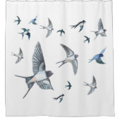 ツバメの飛んでいる群れイラストレーション シャワーカーテン (正面)