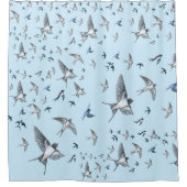 ツバメの飛んでいる群れイラストレーション シャワーカーテン (正面)