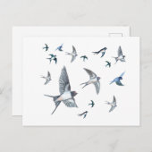 ツバメの飛んでいる群れイラストレーション シーズンポストカード (正面/裏面)
