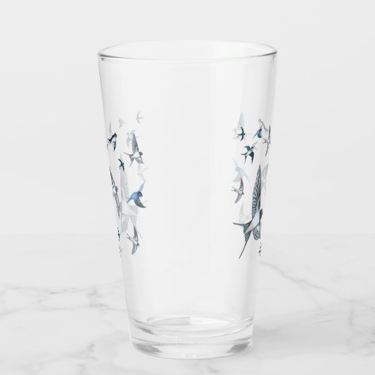ツバメの飛んでいる群れイラストレーション タンブラーグラス (右)