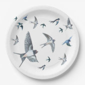 ツバメの飛んでいる群れイラストレーション ペーパープレート (正面)