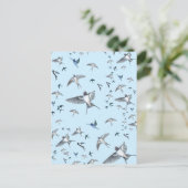 ツバメの飛んでいる群れイラストレーション ポストカード (スタンド正面)