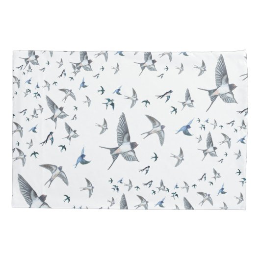 ツバメの飛んでいる群れイラストレーション 枕カバー (裏面)