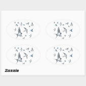 ツバメの飛んでいる群れイラストレーション 楕円形シール (シート)