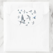 ツバメの飛んでいる群れイラストレーション 楕円形シール (バッグ)