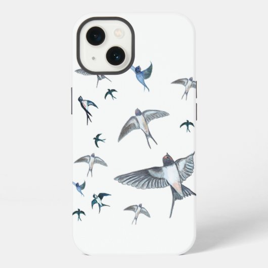 ツバメの鳥の群れのイラスト iPhoneケース (裏面)