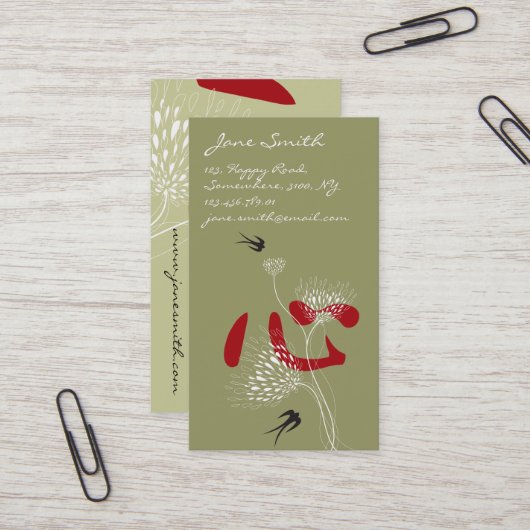 ツバメバーズハート中国の東洋漢字フローラ 名刺 (正面/裏面インサイチュ)