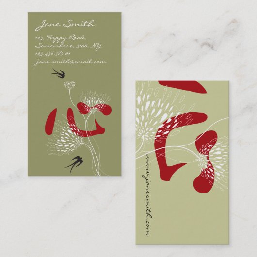 ツバメバーズハート中国の東洋漢字フローラ 名刺 (正面/裏面)