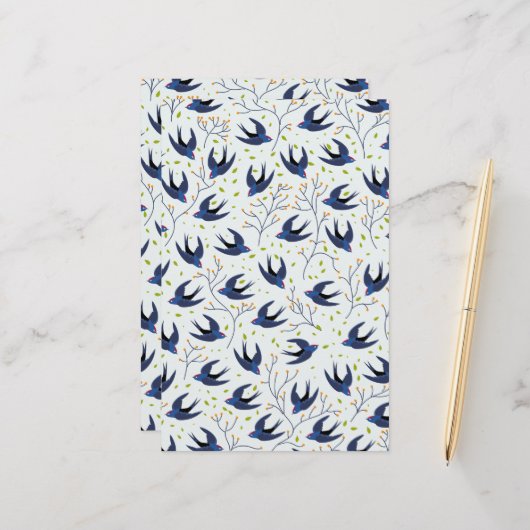 ツバメパターン 便箋 (正面/裏面インサイチュ)