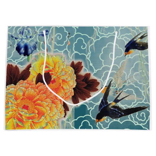 ツバメ日本のフラワー抱き枕 ラージペーパーバッグ (正面)