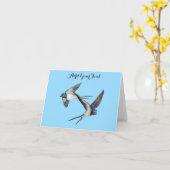 ツバメ2羽が飛ぶ - オーダーメイド カード (黄色い花)