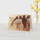 ツバメ、誕生日 カード (黄色い花)