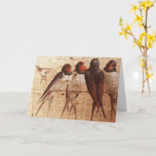 ツバメ、誕生日 カード (黄色い花)