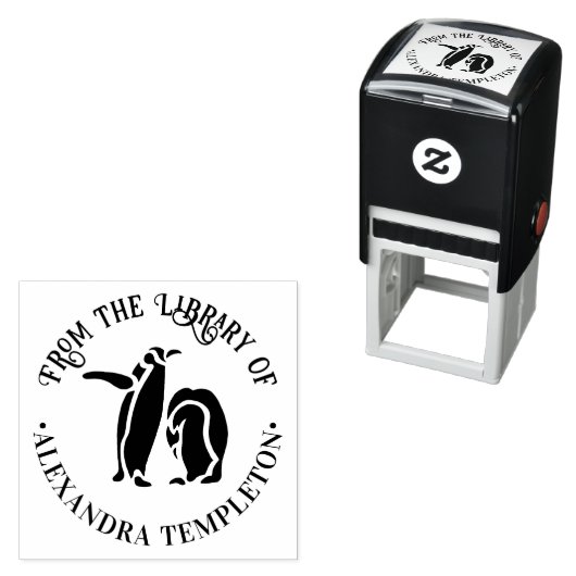 ツペリウスのペンギン シルエット 「図書館から」名前 セルフインキングスタンプ (インサイチュ)