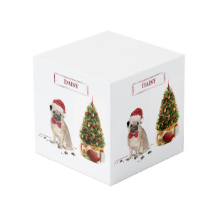 ツリーおもしろい付きパグクリスマスドッグ フォトキューブ