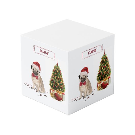 ツリーおもしろい付きパグクリスマスドッグ フォトキューブ (正面アングル)