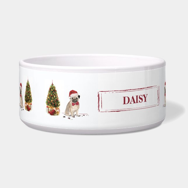 ツリーおもしろい付きパグクリスマスドッグ ボウル (左)