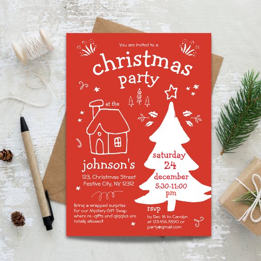ツリーお洒落とコテージが入ったクリスマスパーティー 招待状
