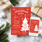 ツリーお洒落とコテージが入ったクリスマスパーティー 招待状