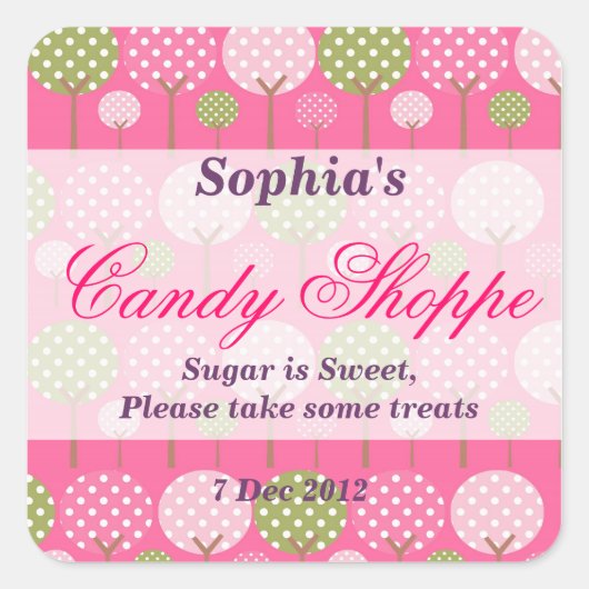 ツリーお洒落キャンディーショップシール スクエアシール (正面)