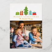 ツリーお洒落ギフト金ゴールドメリークリスマスフォト 箔シーズンカード (正面)