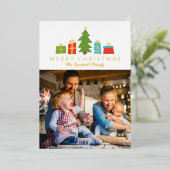 ツリーお洒落ギフト金ゴールドメリークリスマスフォト 箔シーズンカード (立ち正面)