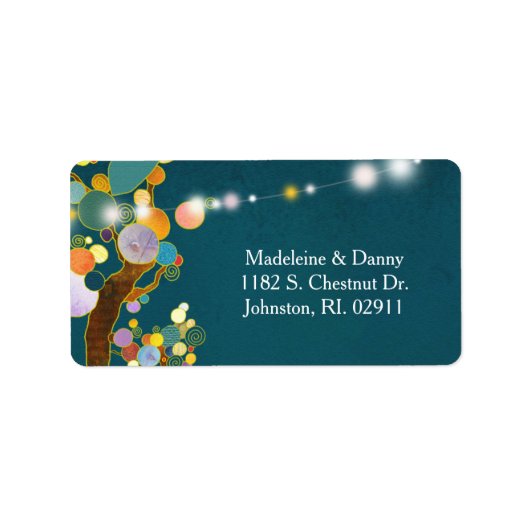 ツリーお洒落ティール（緑がかった色）結婚のアドレス ラベル (正面)