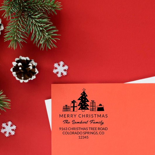 ツリーお洒落メリークリスマス差出人住所 ラバースタンプ