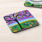 ツリーかわいらしお洒落フォークアート愛がアートを生成 コースター (左側)