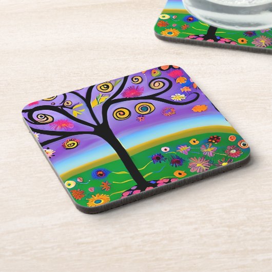 ツリーかわいらしお洒落フォークアート愛がアートを生成 コースター (左側)
