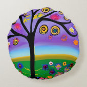 ツリーかわいらしお洒落フォークアート愛がアートを生成 ラウンドクッション (裏面)