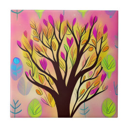ツリーかわいらしカラフルイラストレーション タイル