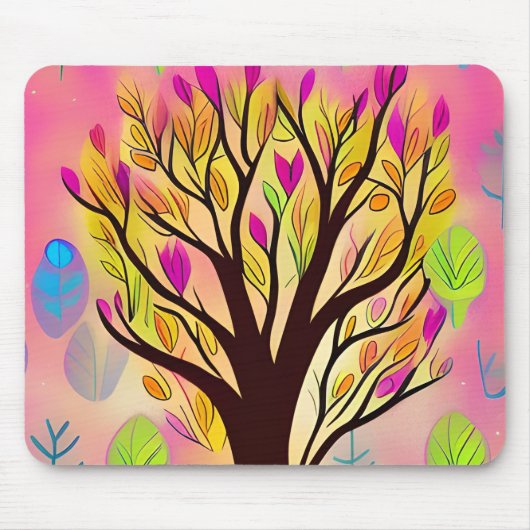 ツリーかわいらしカラフルイラストレーション マウスパッド (正面)