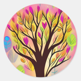 ツリーかわいらしカラフルイラストレーション ラウンドシール