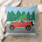 ツリーでクリスマスカーを運転するネズミ・テリア クッション (ブランケット)