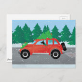 ツリーでクリスマスカーを運転するネズミ・テリア シーズンポストカード (正面/裏面)