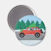 ツリーでクリスマスカーを運転するネズミ・テリア マグネット (正面/裏面)