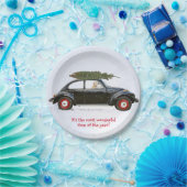 ツリーで古い車を運転するゴールデンレトリバー犬 ペーパープレート (パーティー)