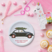 ツリーで古い車を運転するゴールデンレトリバー犬 ペーパープレート (パーティー)