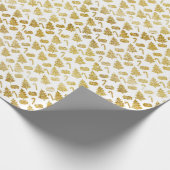 ツリーとお菓子のクリスマスパターン。 ゴールド オン  ラッピングペーパー (角)