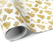 ツリーとお菓子のクリスマスパターン。 ゴールド オン  ラッピングペーパー (ロールコーナー)