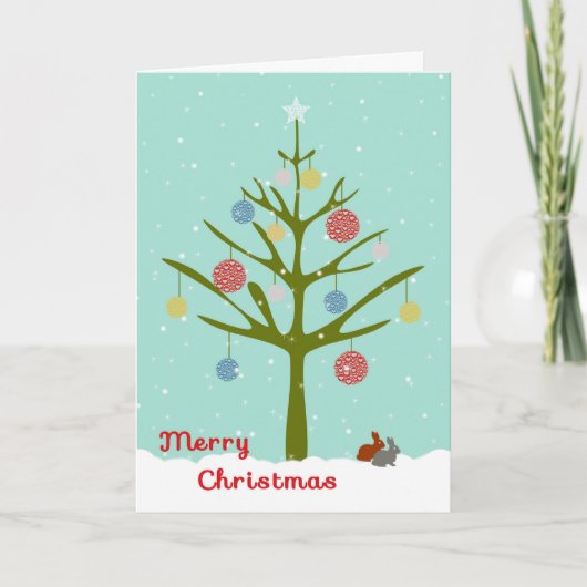 ツリーとオーナメントの同僚のためのクリスマスカード シーズンカード (正面)