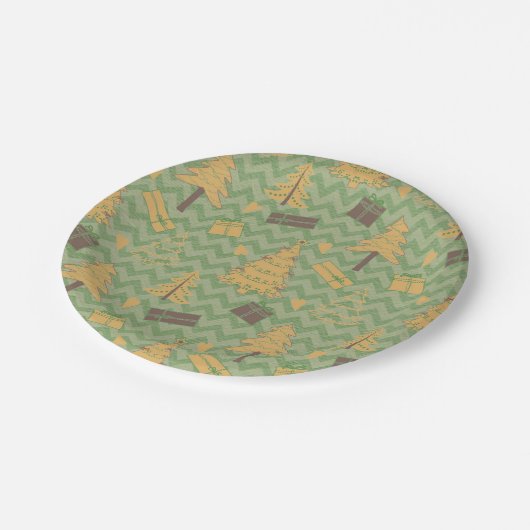 ツリーとギフトシルエット ペーパープレート (アングル)