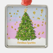 ツリーとグリッター付きクリスマスススススススススススパークフェイクル メタルオーナメント (正面)