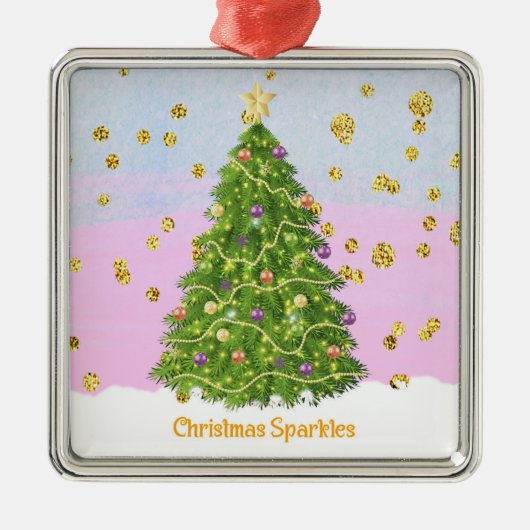 ツリーとグリッター付きクリスマスススススススススススパークフェイクル メタルオーナメント (正面)