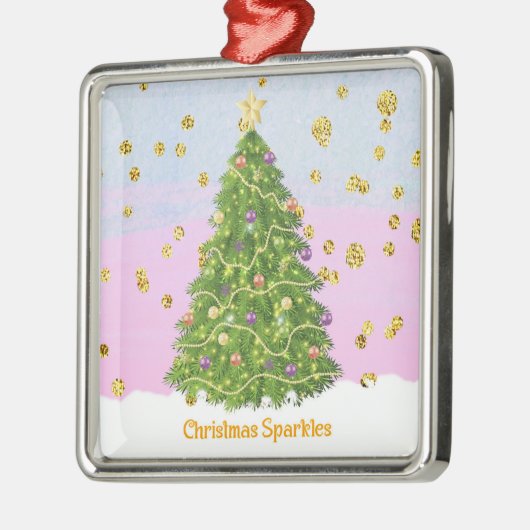 ツリーとグリッター付きクリスマスススススススススススパークフェイクル メタルオーナメント (左)