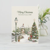 ツリーとコテージ付きヴィンテージクリスマスカード シーズンカード (スタンド正面)