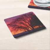 ツリーとサンセットコースター スクエアペーパーコースター (アングル)